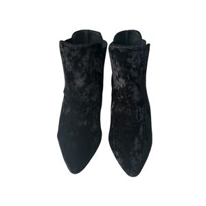 Topshop black crushed velvet block heel booties low boots ankle height pointy